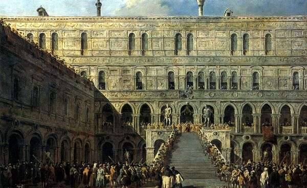 ドゥカーレ宮殿の巨人の階段にドゥカーレの戴冠式   Francesco Guardi