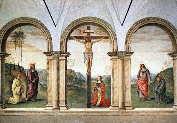 フレスコ画のトリプティクのはりつけ   Pietro di Cristoforo Vanucci Perugino
