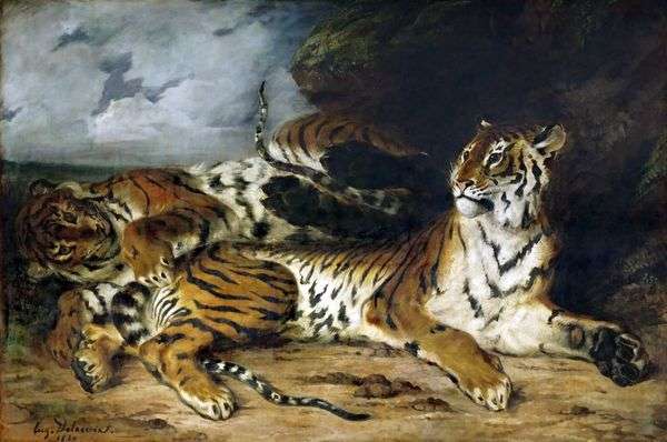 タイガーカブが母親と遊んで   Eugene Delacroix