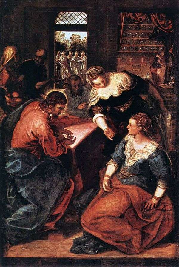 マーサとメアリーの家の中のキリスト   Jacopo Tintoretto