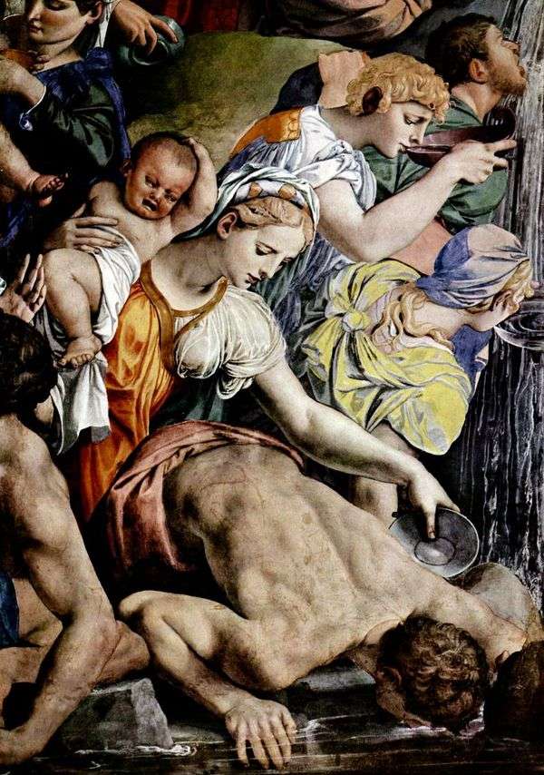 モーセは岩（フレスコ画）から水を切る   Agnolo Bronzino